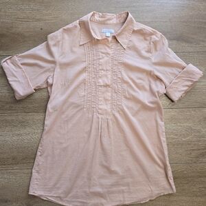 NEW YORK & COMPANY Peach Button-Up Cuffed Sleeve Blouse Tunic Sz Large